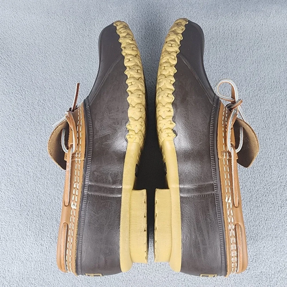 LL Bean Boots Mens 9M Rubber Moc Duck Shoes Brown Leather Low